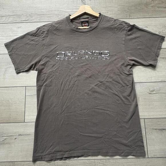 VTG Harley-Davidson Orlando T-Shirt Brown USA Made Flame Size L Y2K Disdressed - Picture 2 of 7